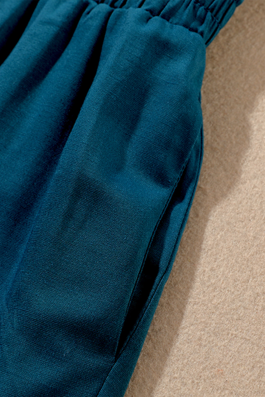 Blaue drawstring elastische taille lässige hose mit weitem bein