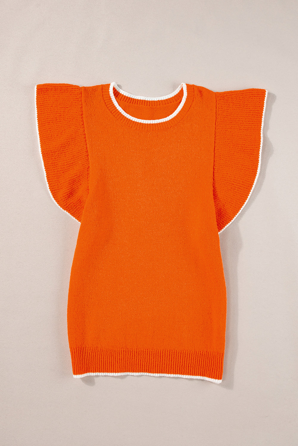Russet orange kontrast trim rüschen ärmel gestrickt top