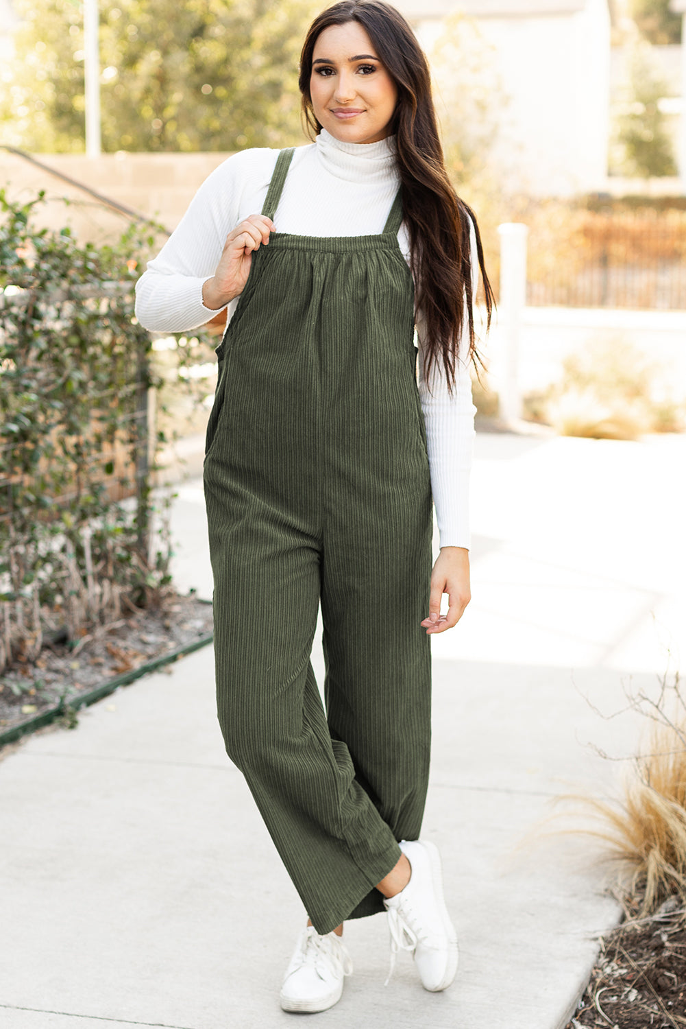 Dschungel grün solid pocketed loose fit kord overall