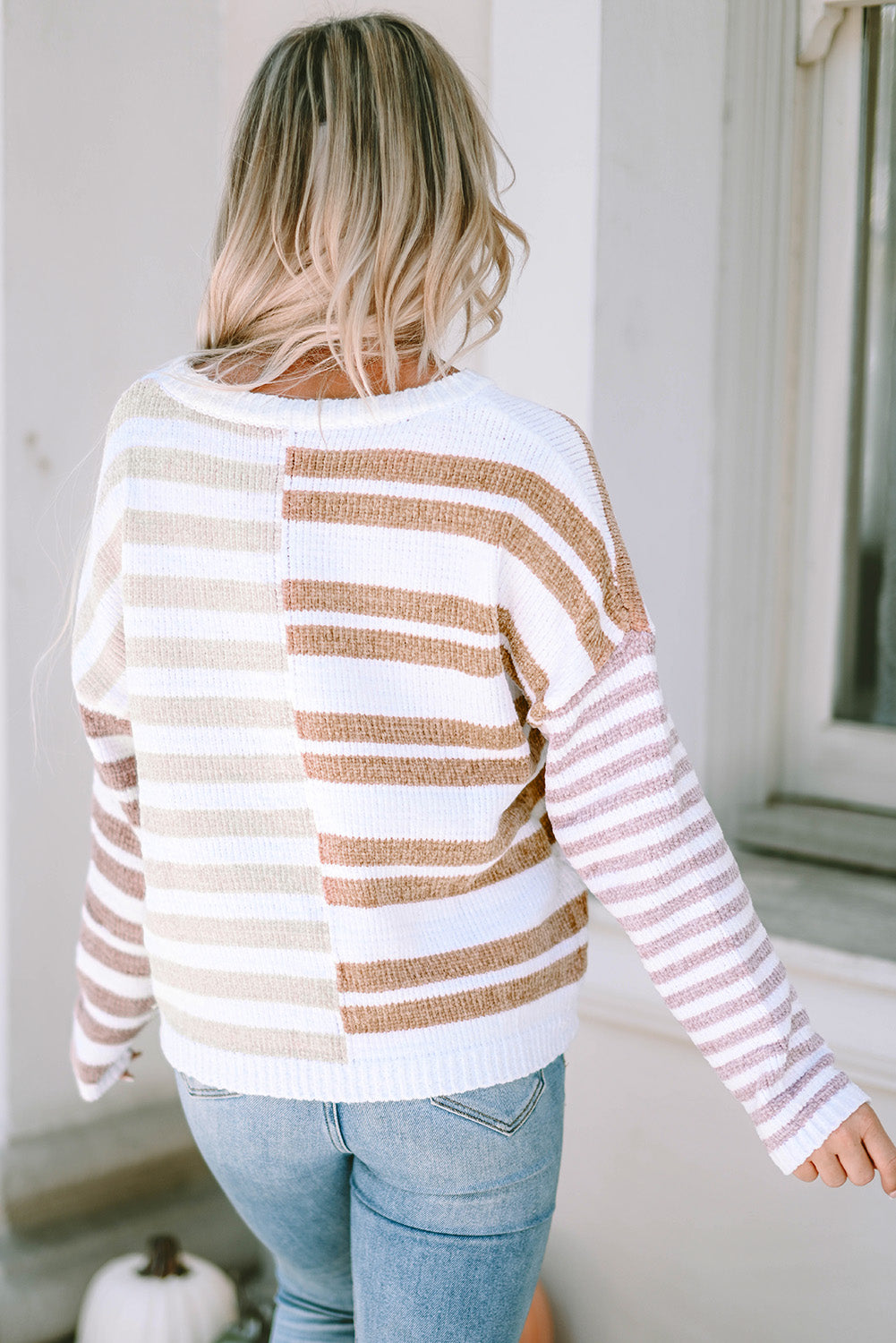 Schlabberpullover mit gestreiften schultern