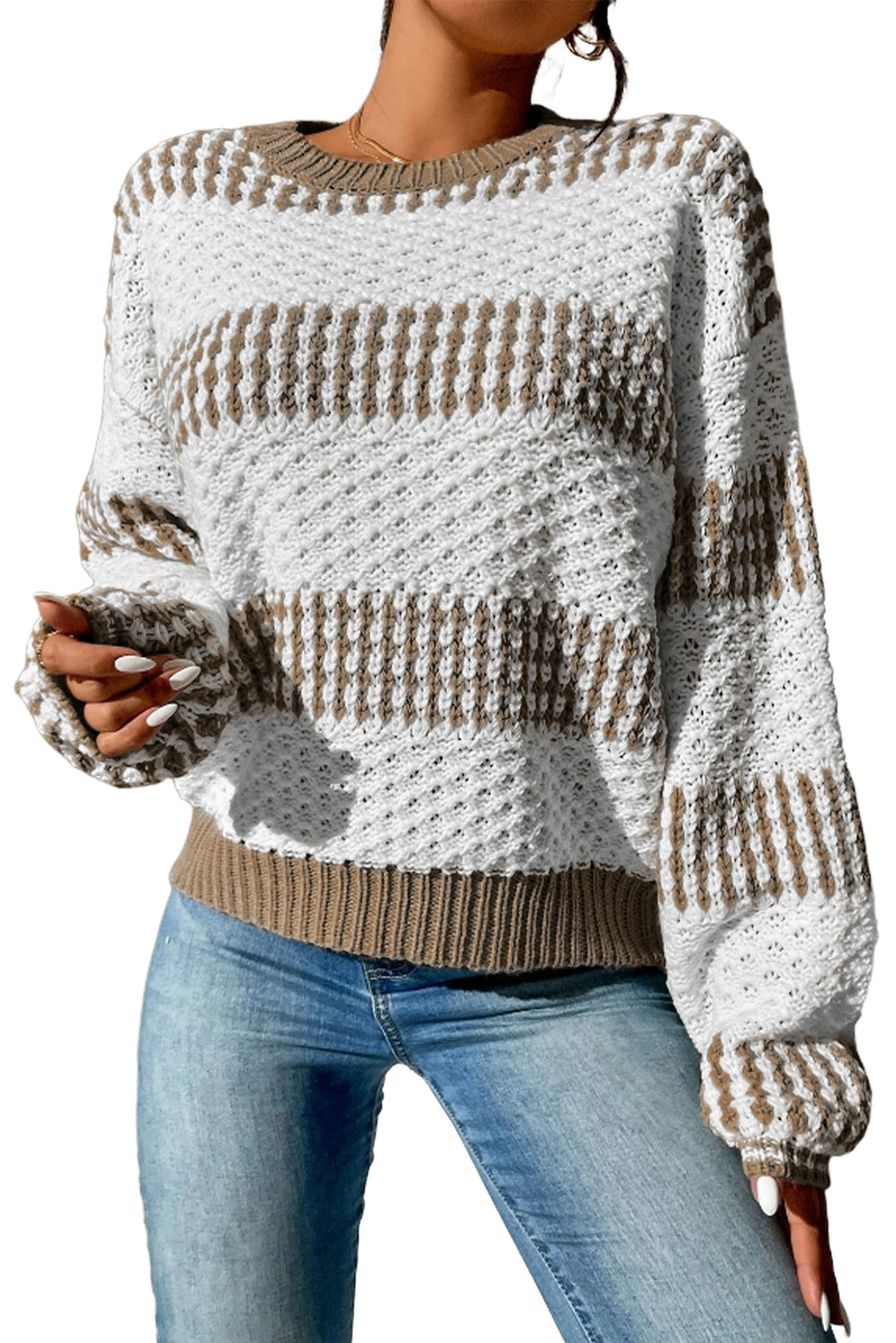 Multicolour vertikale streifen zwei töne drop shoulder pullover