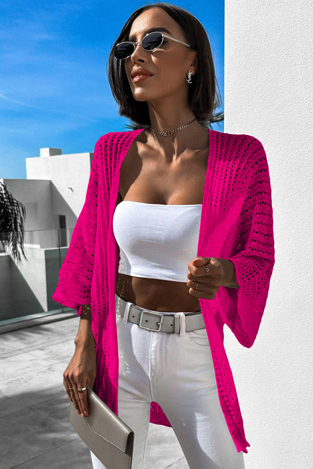 Rose ausgehöhlte armbinde ärmel stricken strickjacke