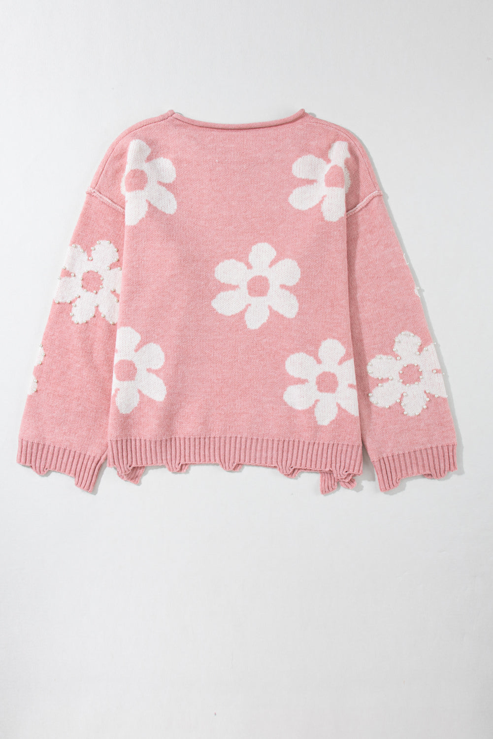 Mehrfarbiger, perlenbesetzter, floraler drop-shoulder-pullover
