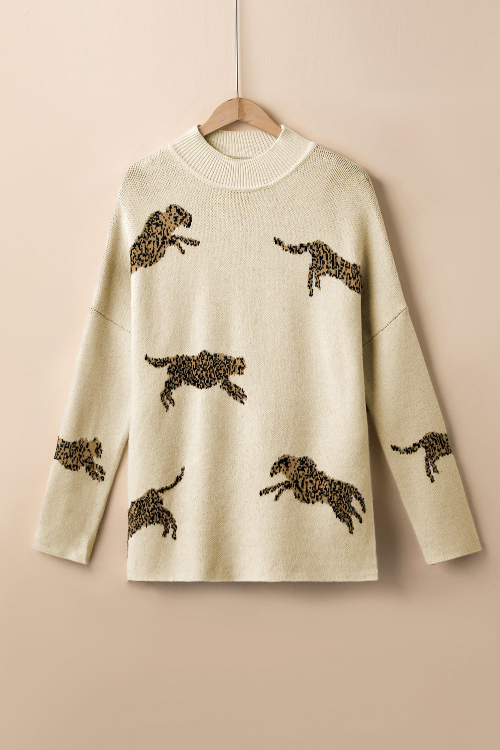 Pergament lebendiger geparden-print pullover mit hohem ausschnitt und geteiltem saum