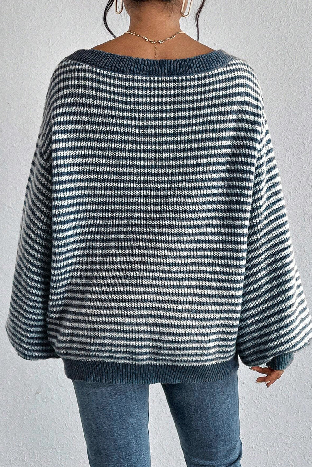 Segelblau gestreift laterne ärmel drop shoulder gemütlichen pullover
