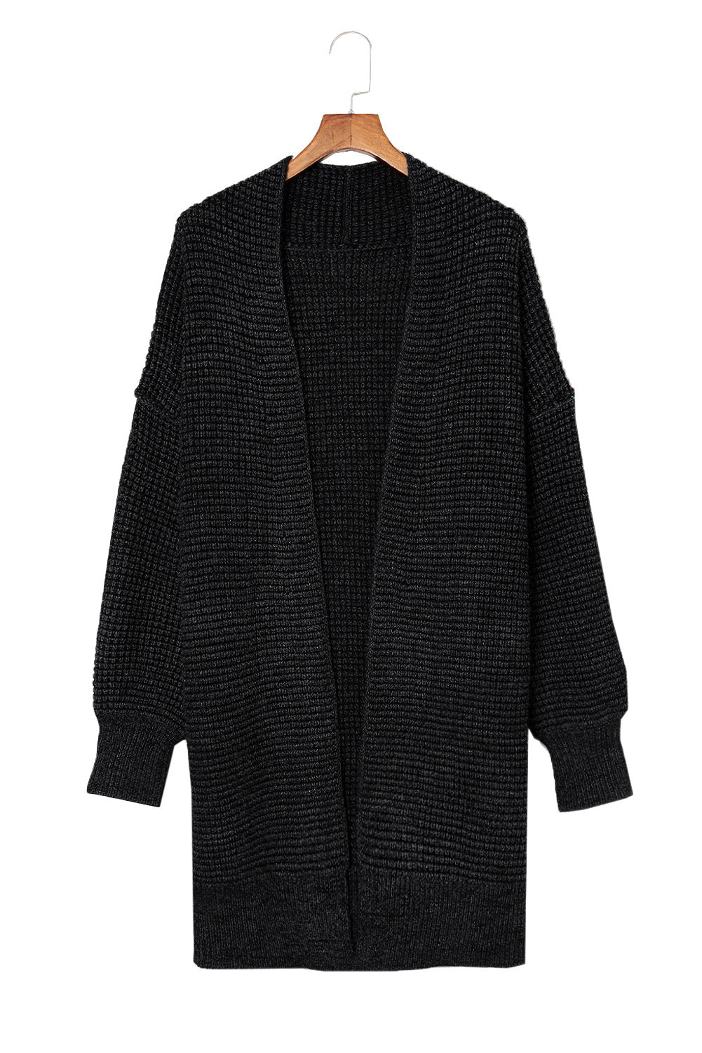 Schwarz karierter strickcardigan mit offener vorderseite
