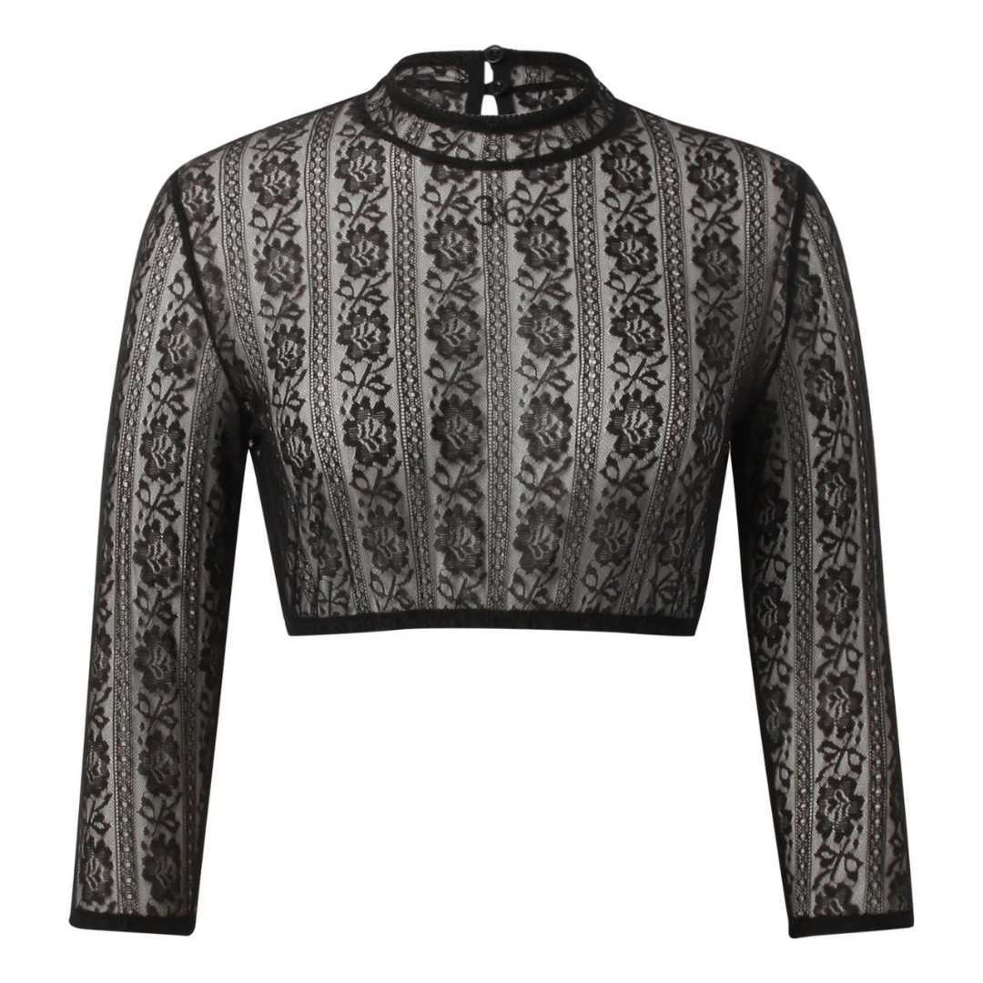 Raiden | dirndl bluse mit stehkragen und langarmspitze für frauen