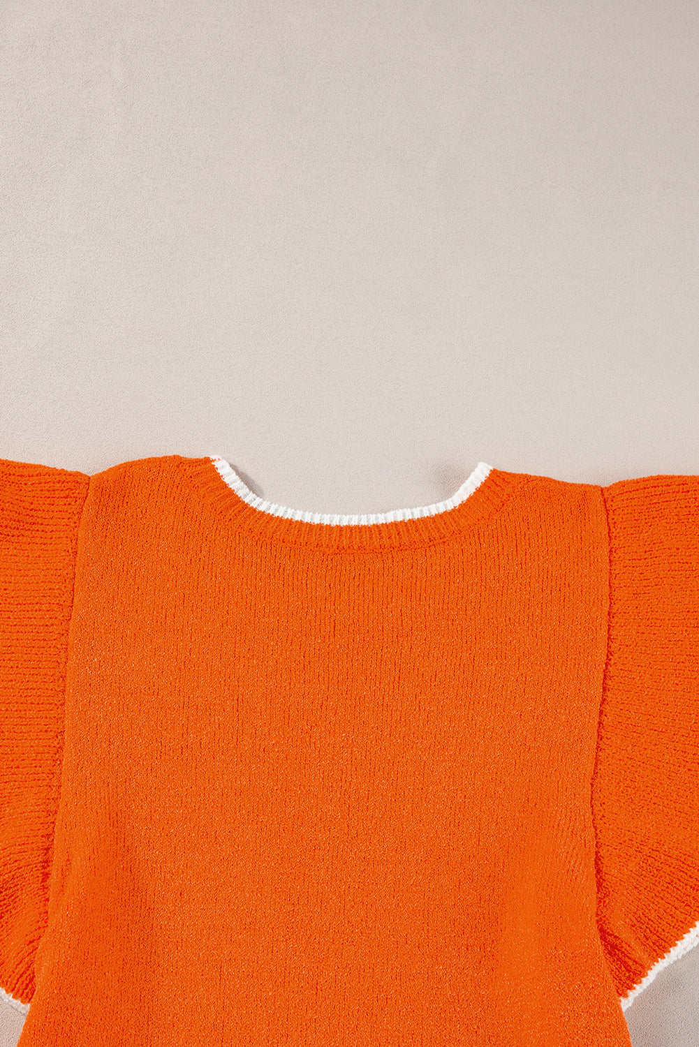 Russet orange kontrast trim rüschen ärmel gestrickt top