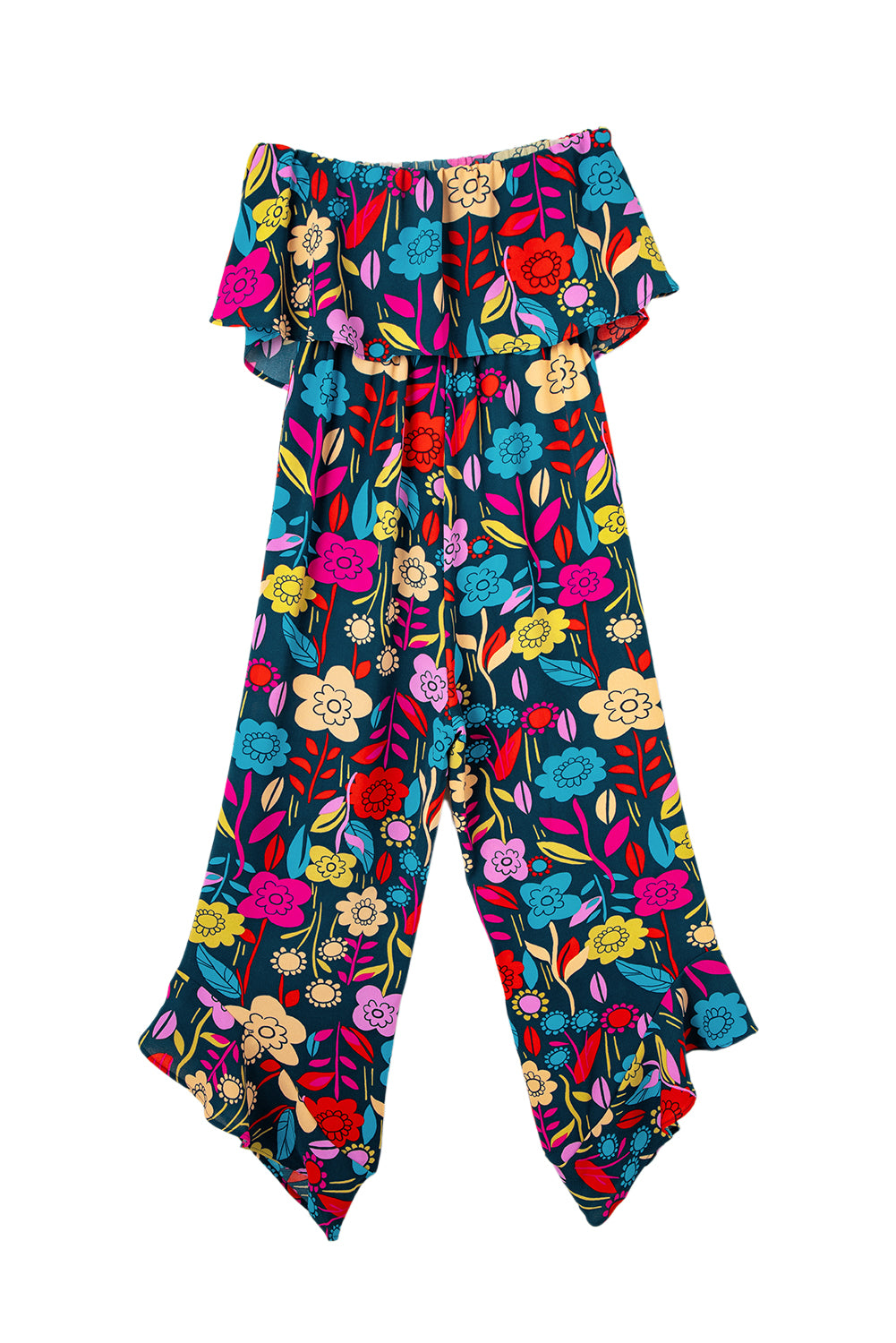 Rot mix tropical print trägerloser geraffter jumpsuit