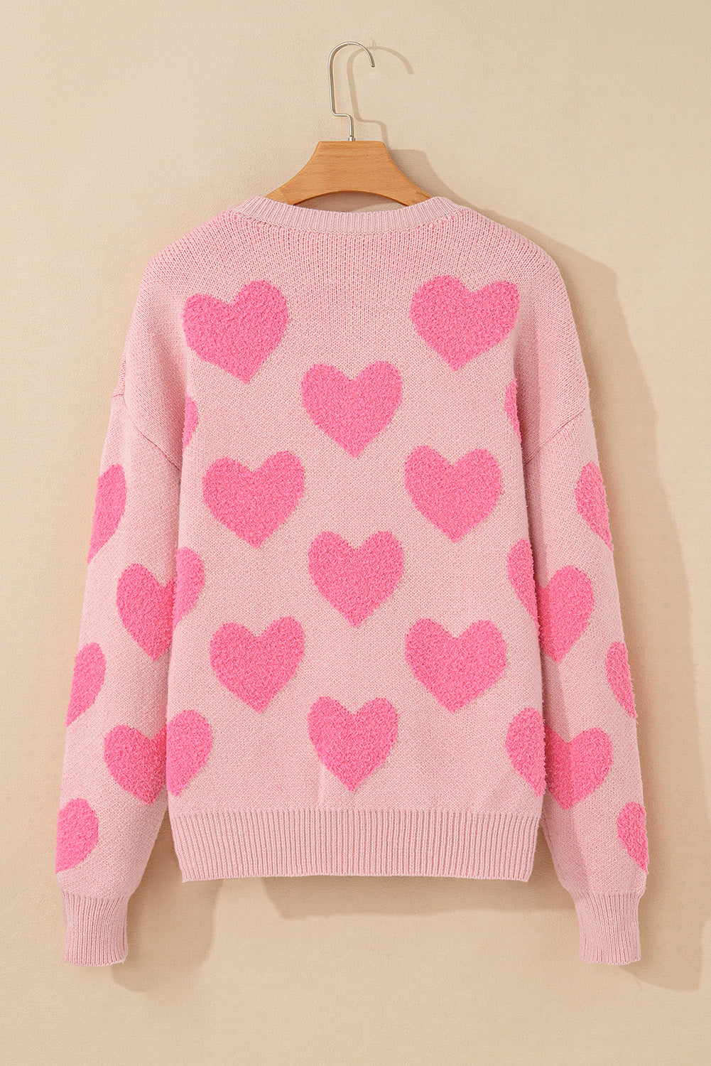Hellrosa valentinstag herz-jacquard-strickpullover