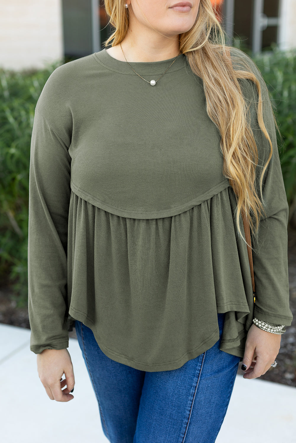 Nebelgrünes plus size thermostrick-babydoll flare top