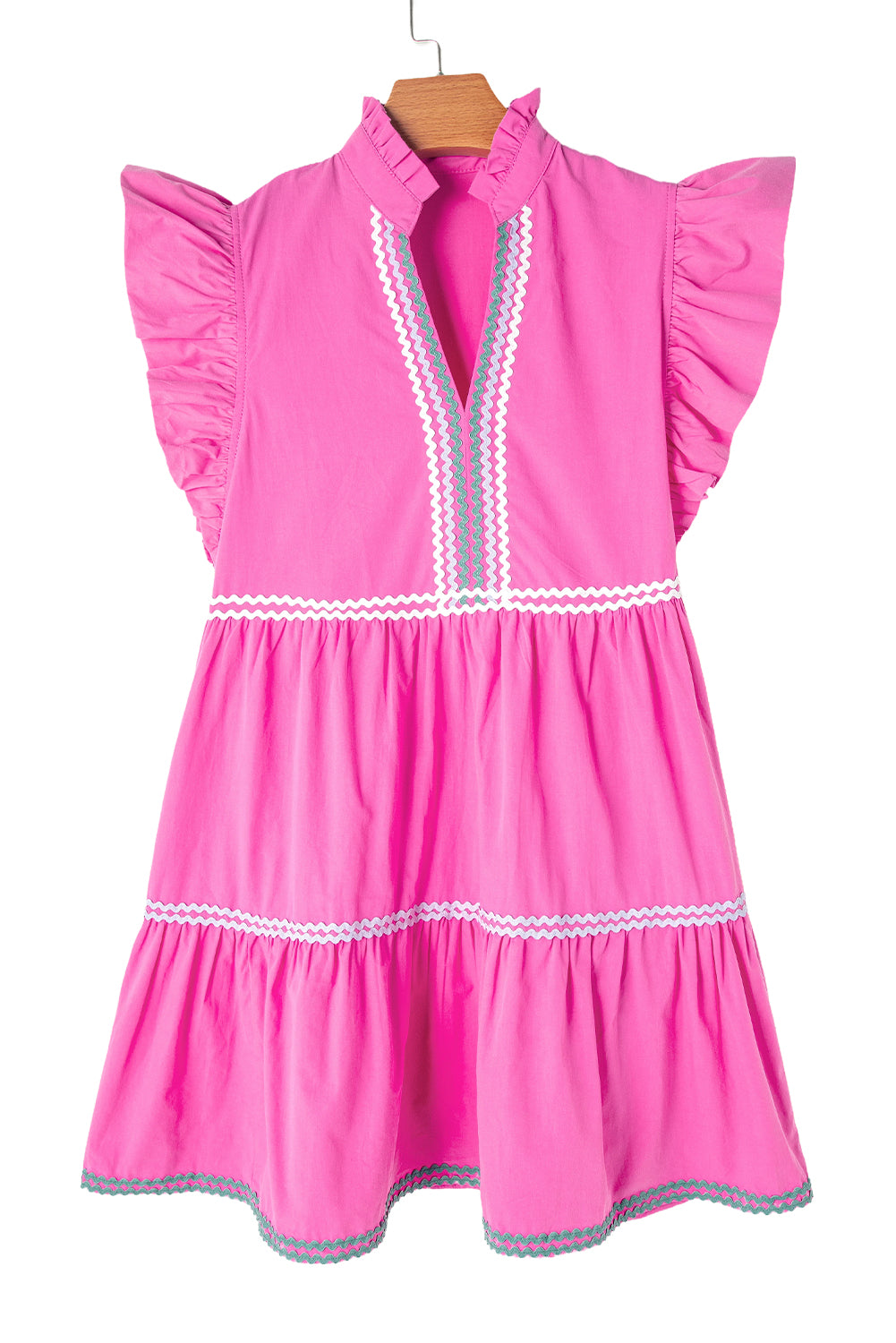 Erdbeerrosa ric rac colorblock flatterärmel v-ausschnitt ringelkleid