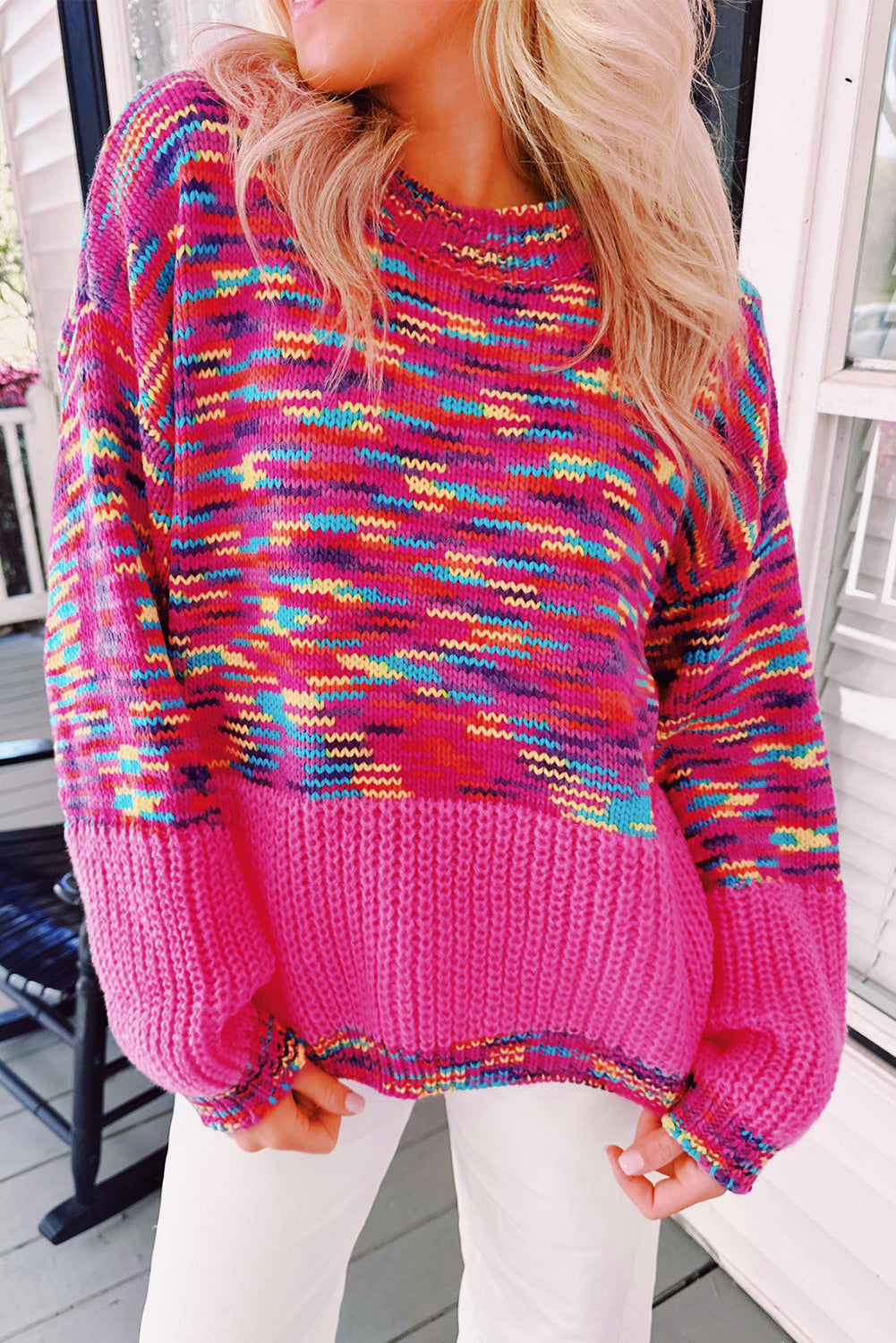 Leuchtend rosa regenbogen konfetti drop shoulder pullover