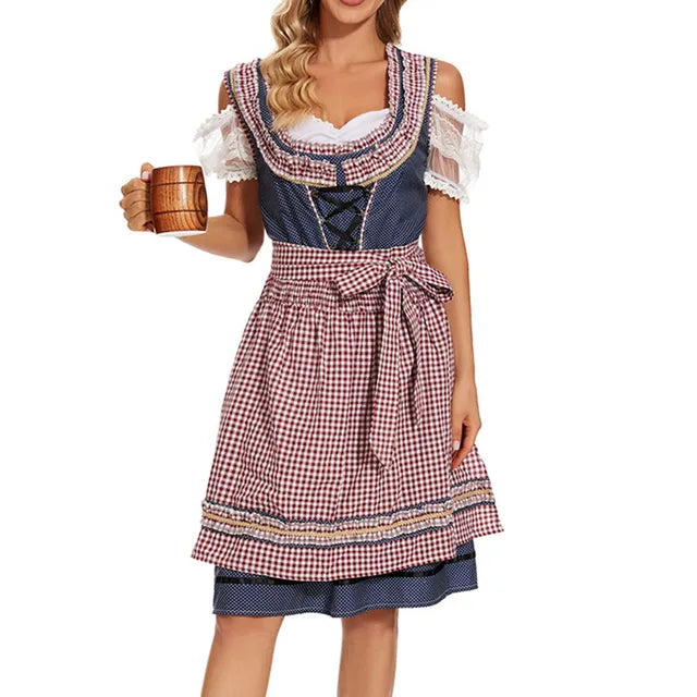 Thora | dirndl kleid mit karoschürze und bortenbesatz für frauen