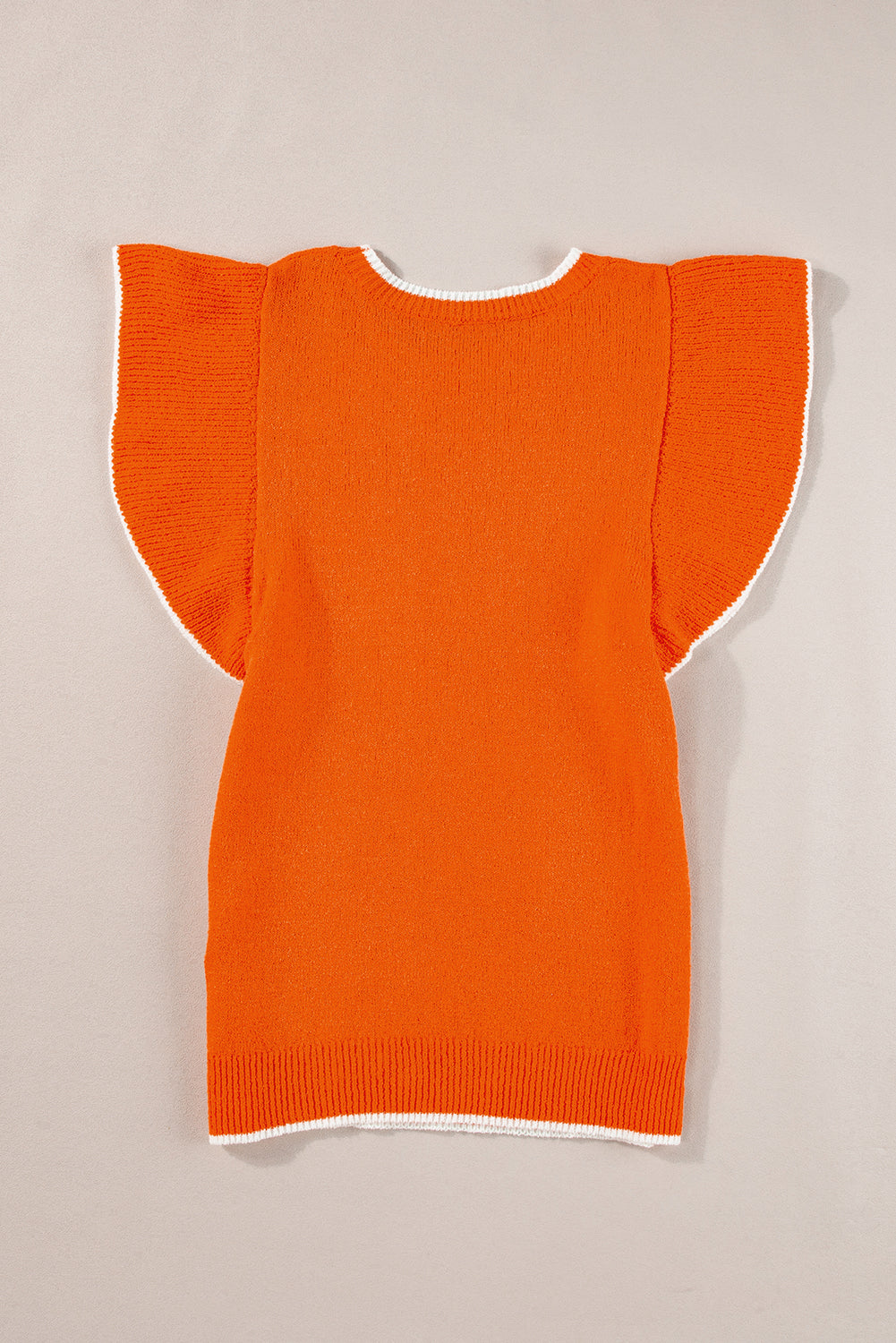Russet orange kontrast trim rüschen ärmel gestrickt top