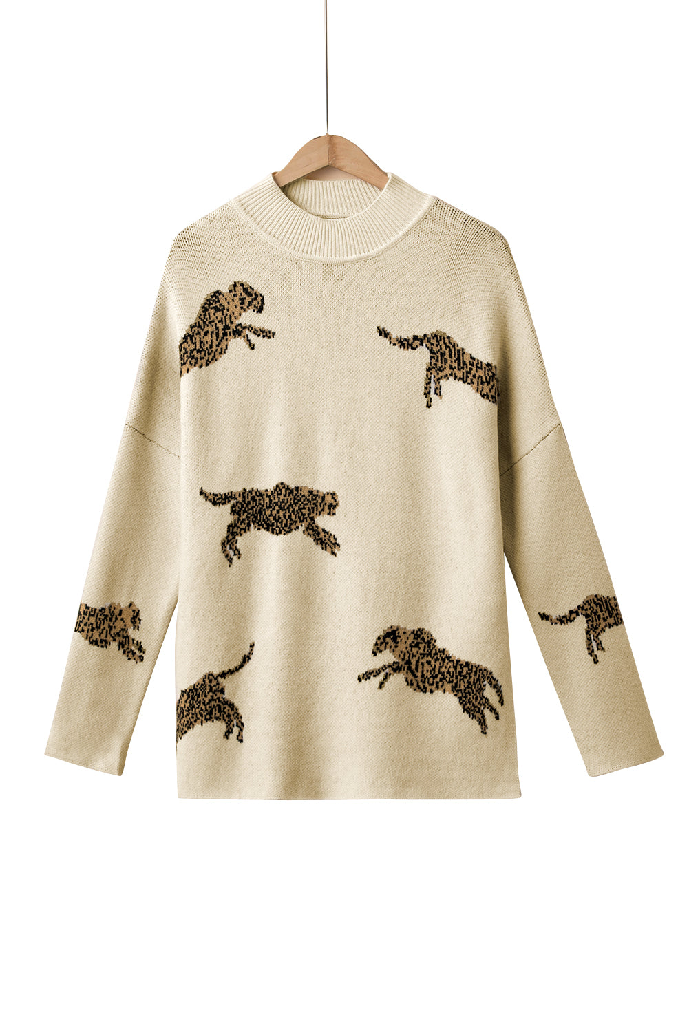 Pergament lebendiger geparden-print pullover mit hohem ausschnitt und geteiltem saum