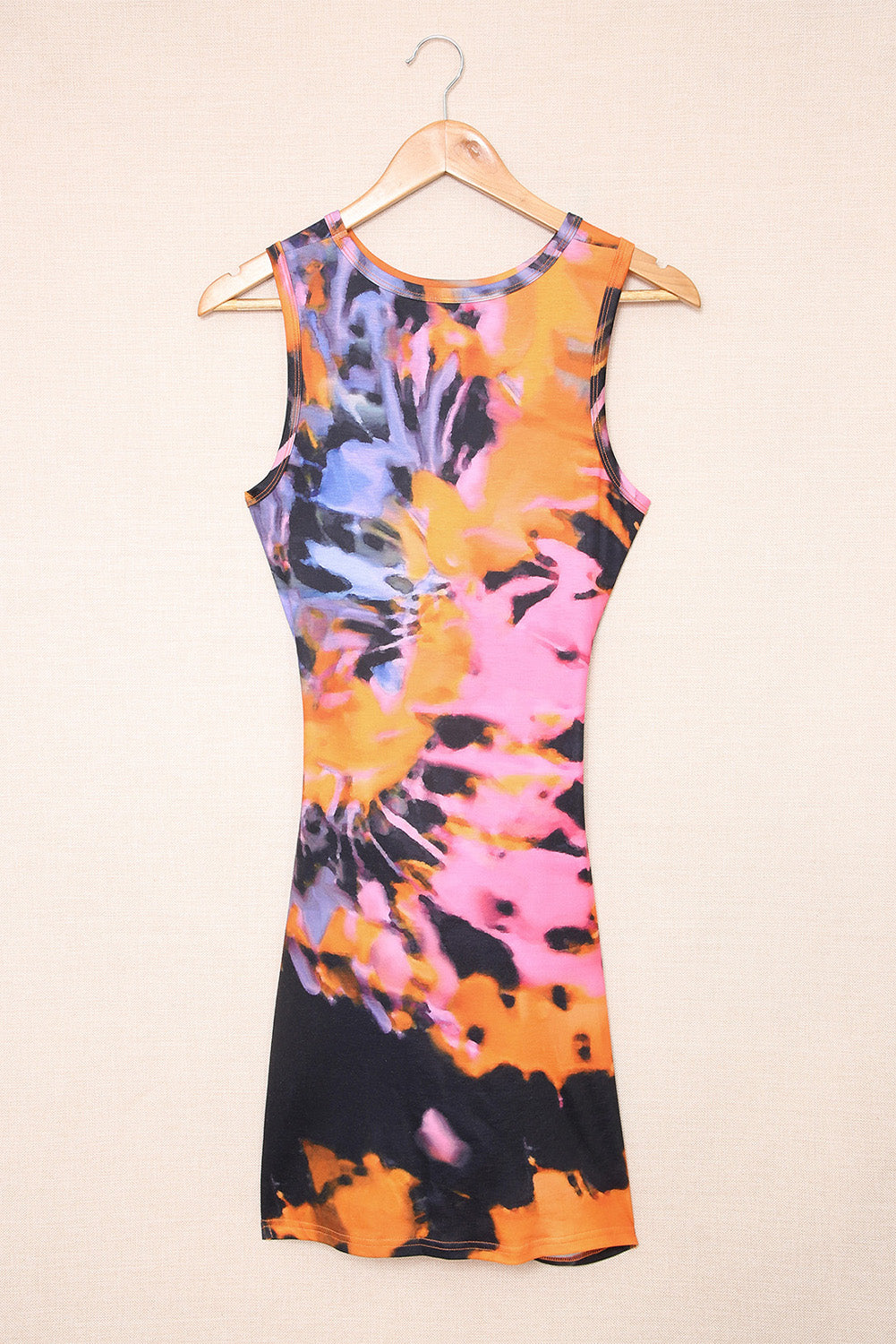 Mehrfarbig tie-dye print hollow out twist bodycon mini dress