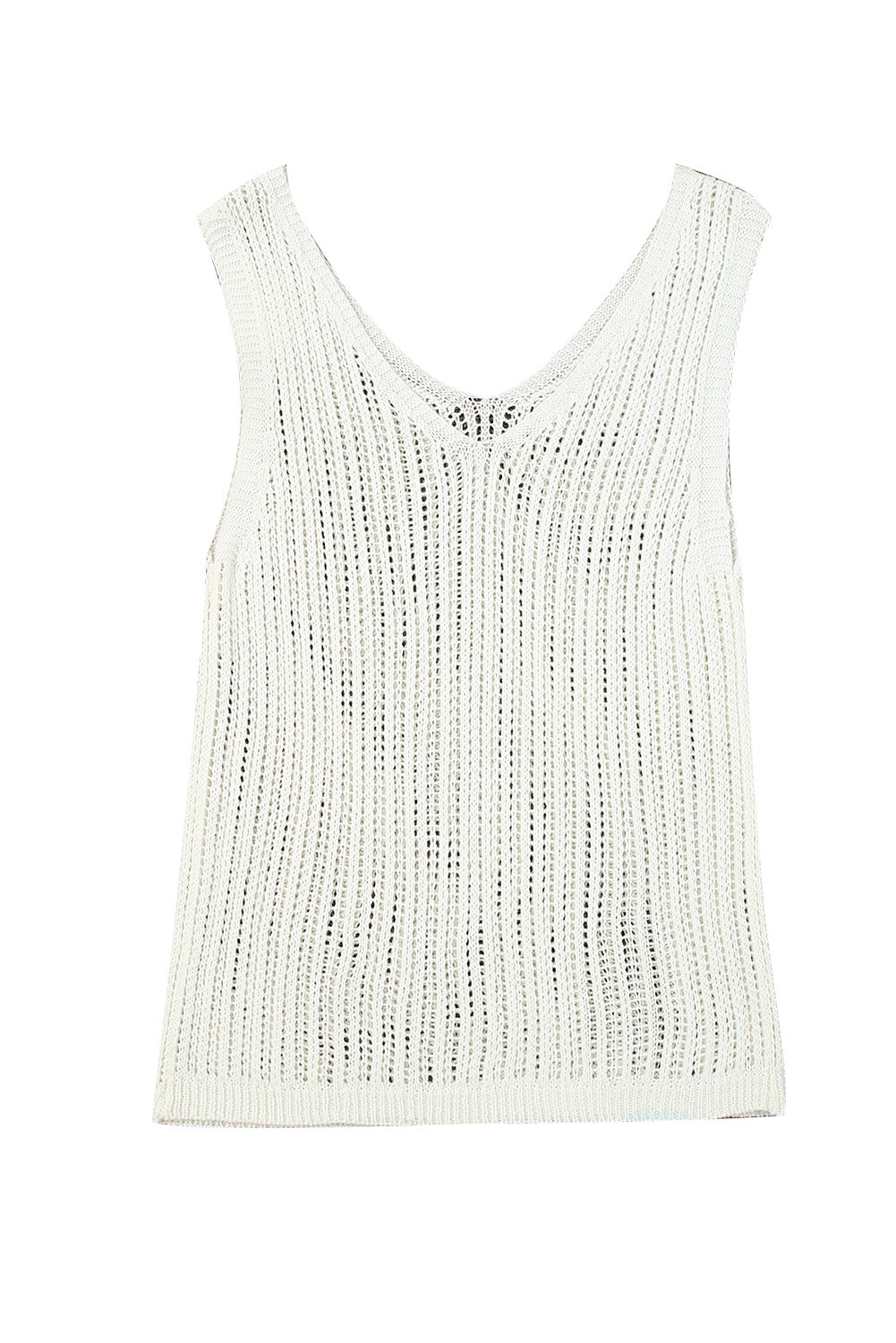 Weißes hohlgestricktes tank-top mit v-ausschnitt