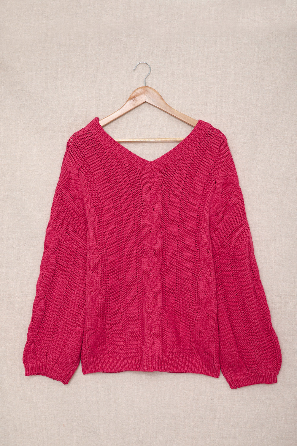 Rose bubblegum v-ausschnitt zopfstrickpullover