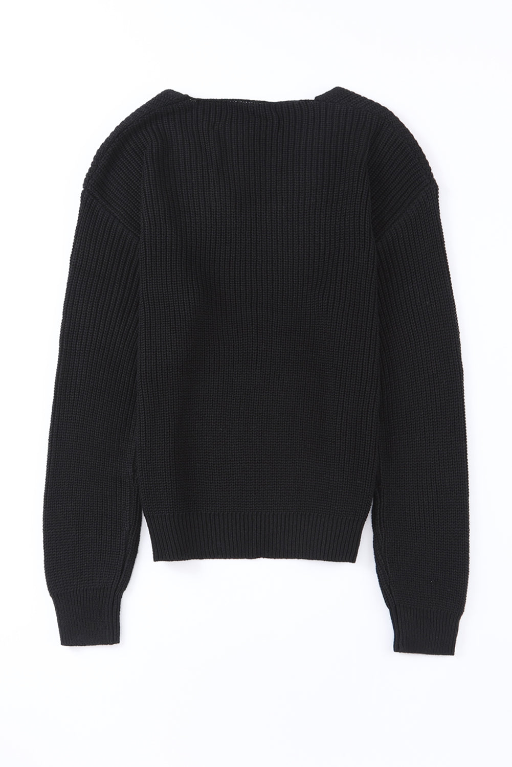Schwarzer pullover mit v-ausschnitt aus rippenstrick