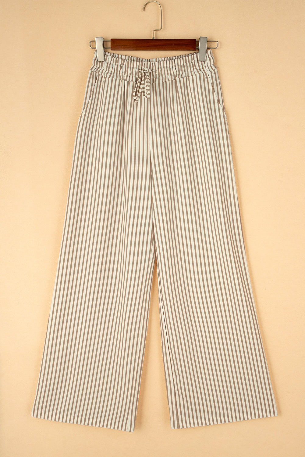 Khaki streifendruck weite hose mit kordelzug