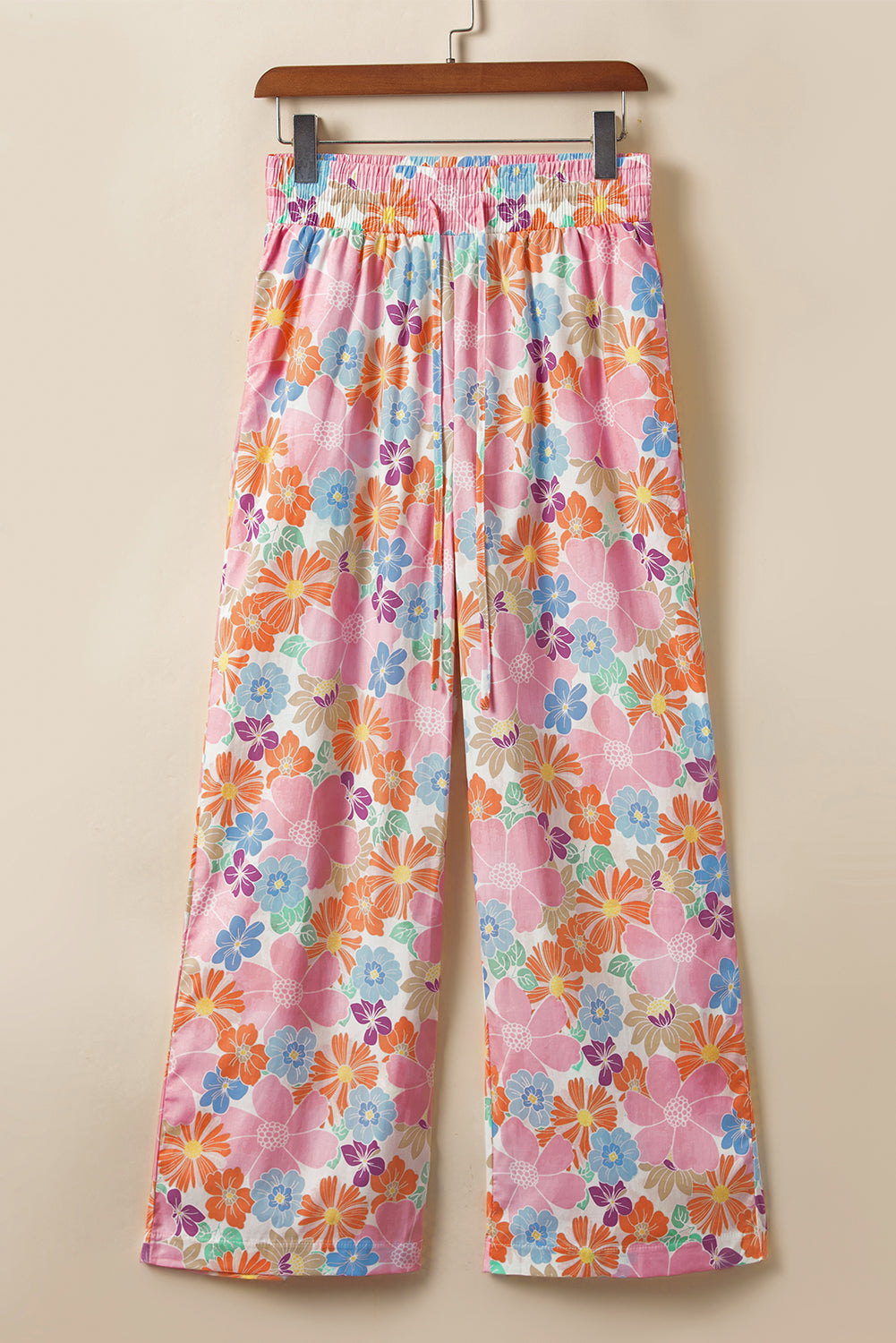 Rosa floral smocked taille lose hose