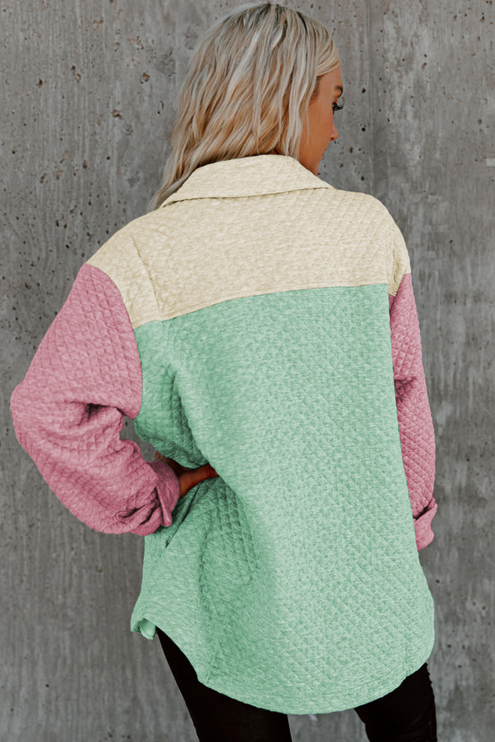 Grüne farbe block patchwork klappe tasche gesteppt jacke