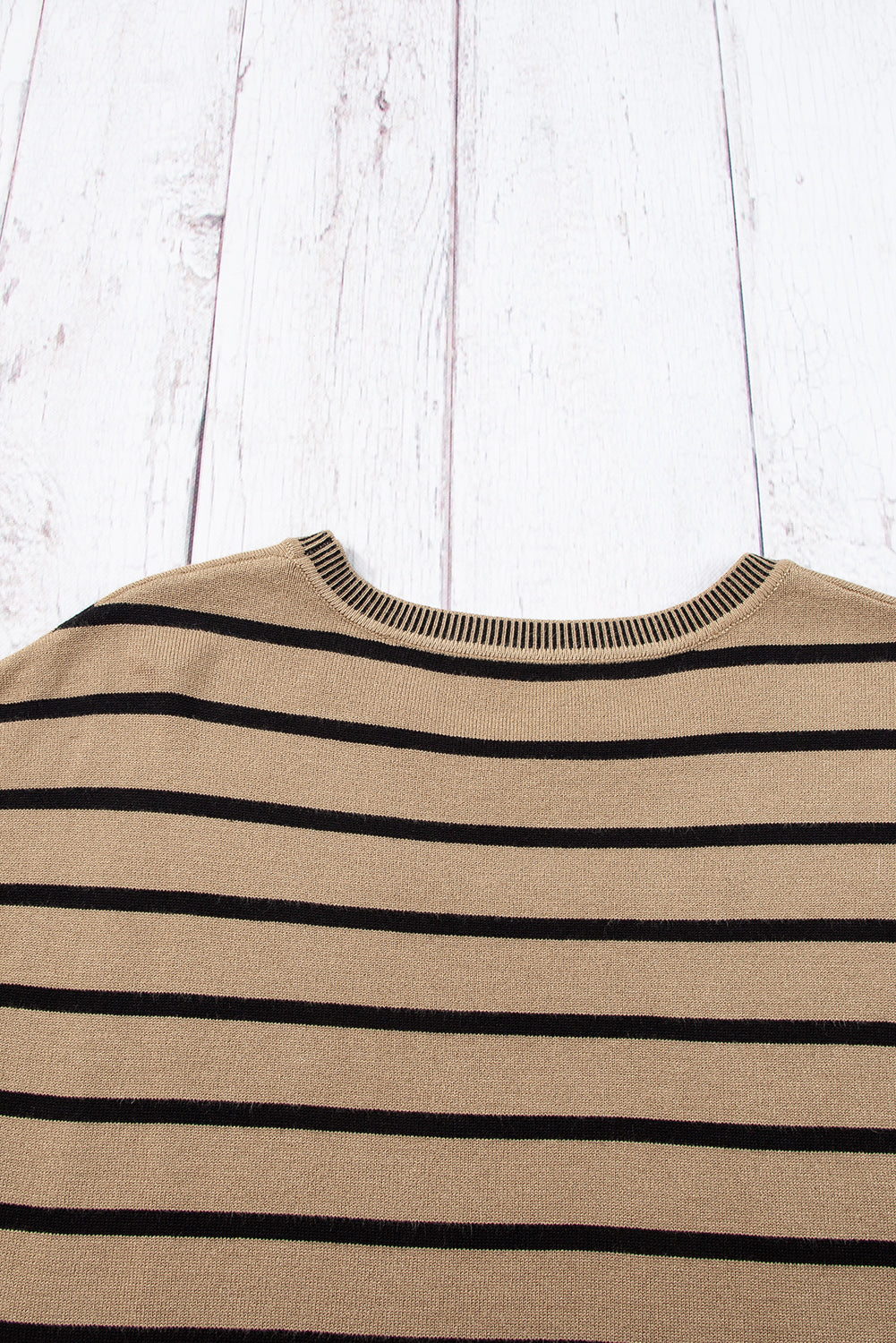 Khaki streifen gestrickt fledermaus ärmel t shirt