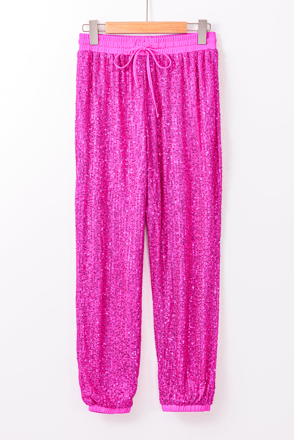 Rosa krawatte pailletten-jogger-hose mit hoher taille