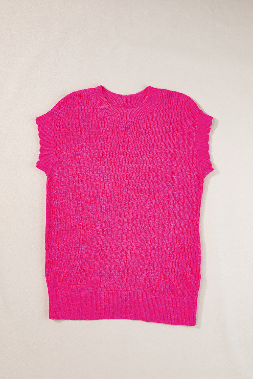 Rose red scalloped short sleeve sommer pullover top