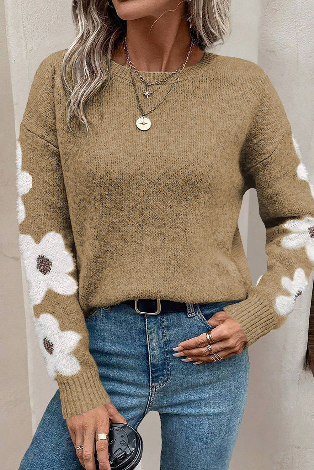 Jet stream flower sleeve drop shoulder pullover