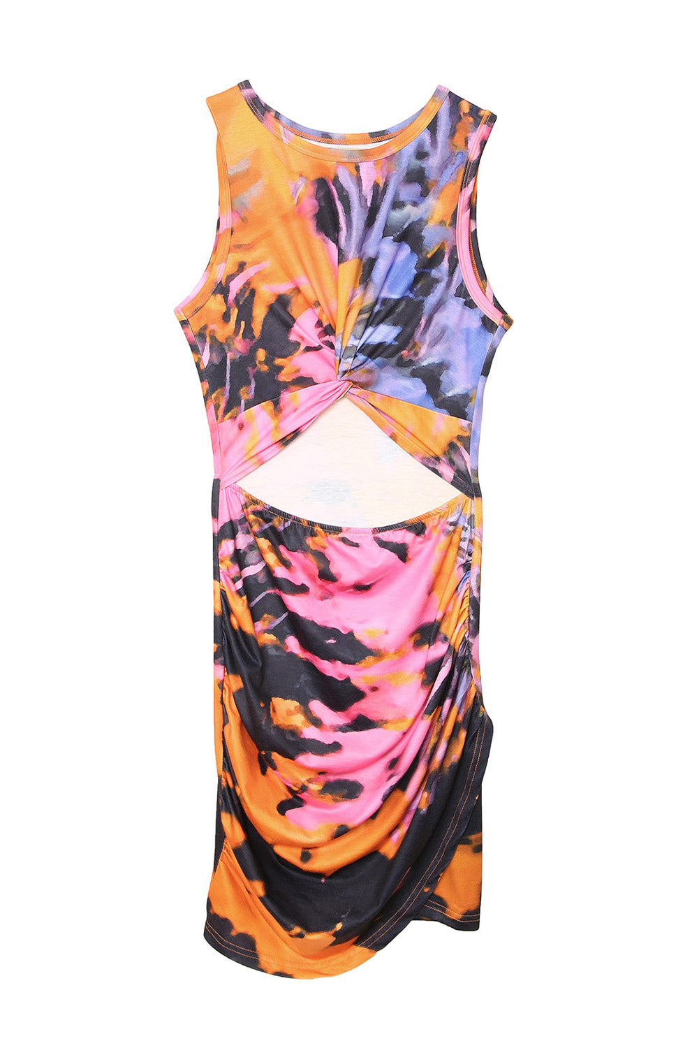 Mehrfarbig tie-dye print hollow out twist bodycon mini dress