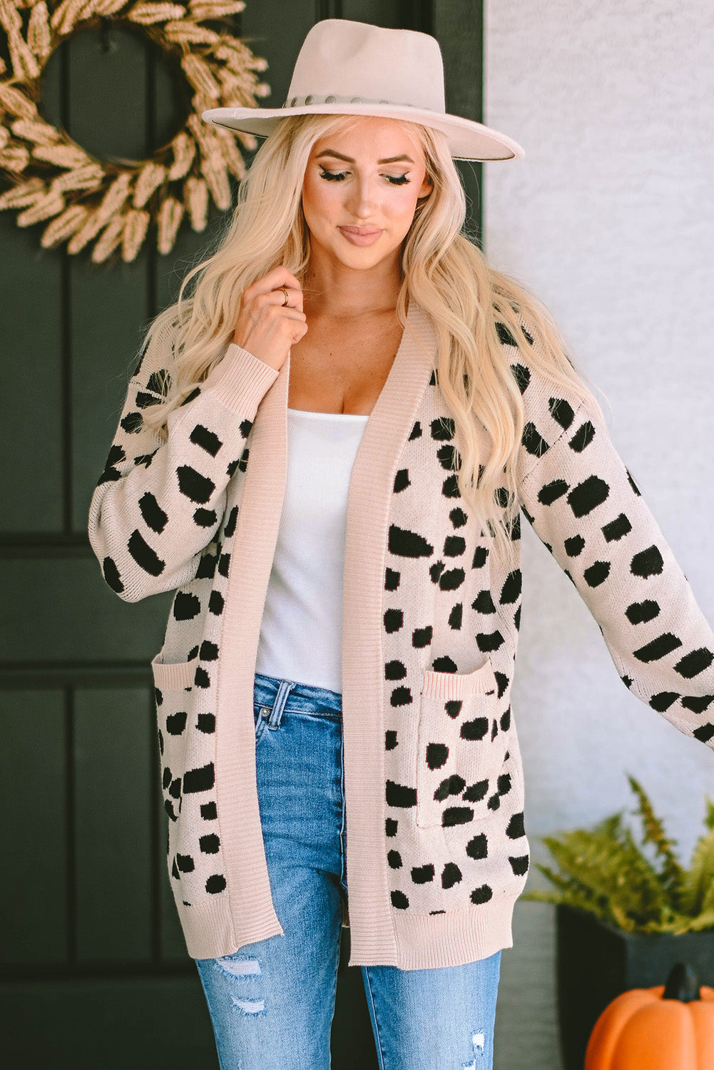 Leopardentier fleckenmuster strickjacke mit offener vorderseite