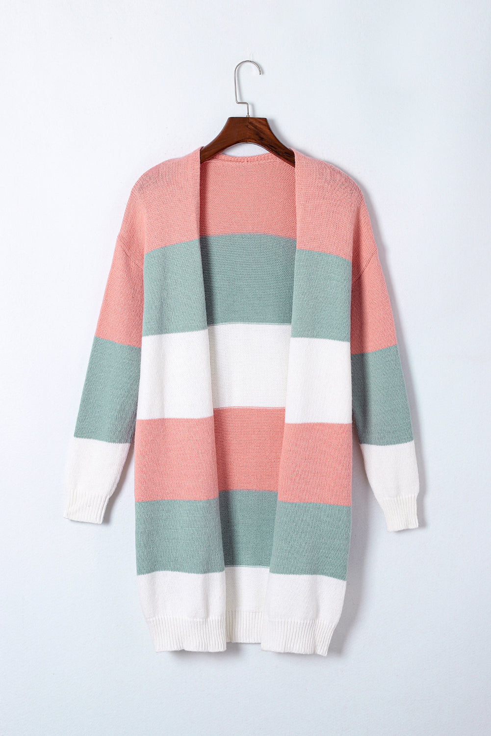 Grüner colorblock-streifen-cardigan mit offener vorderseite