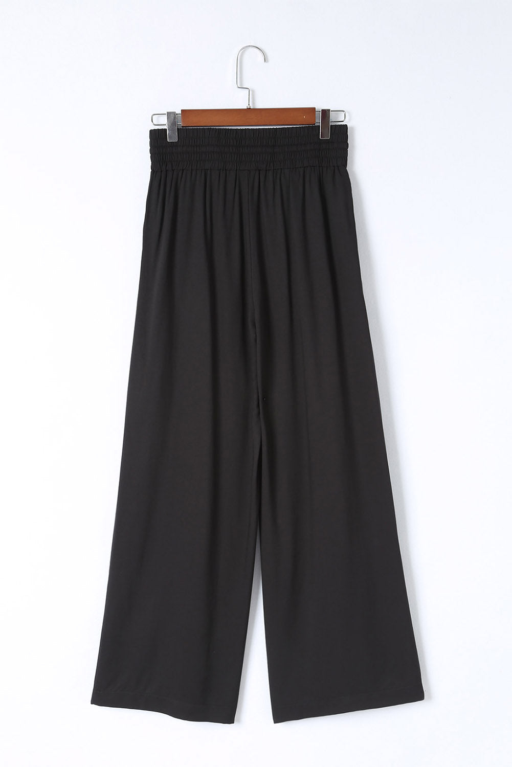 Schwarzer kordelzug elastische taille lässige hose mit weitem bein