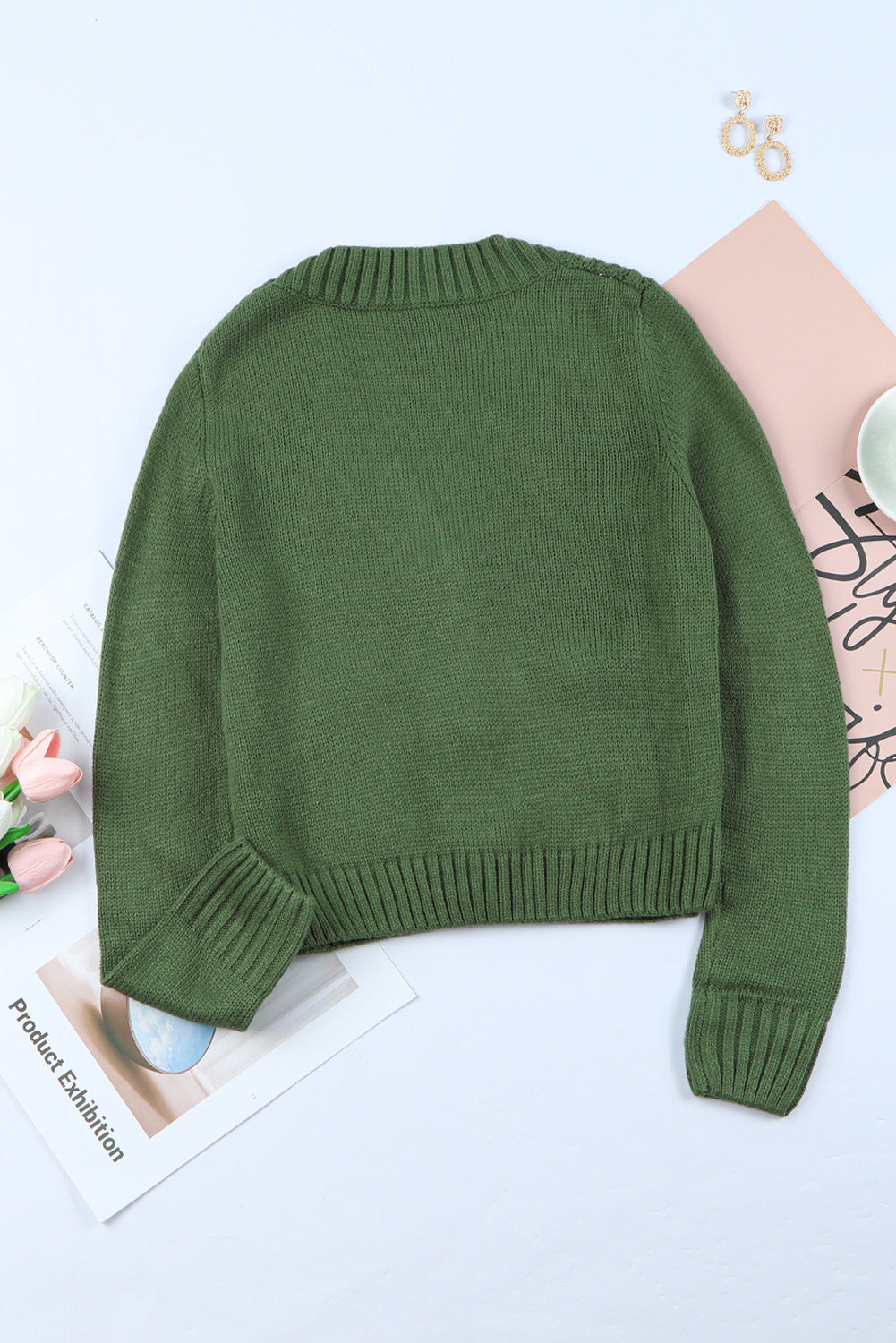 Grün fronttaschen knöpfe strukturierte strickjacke
