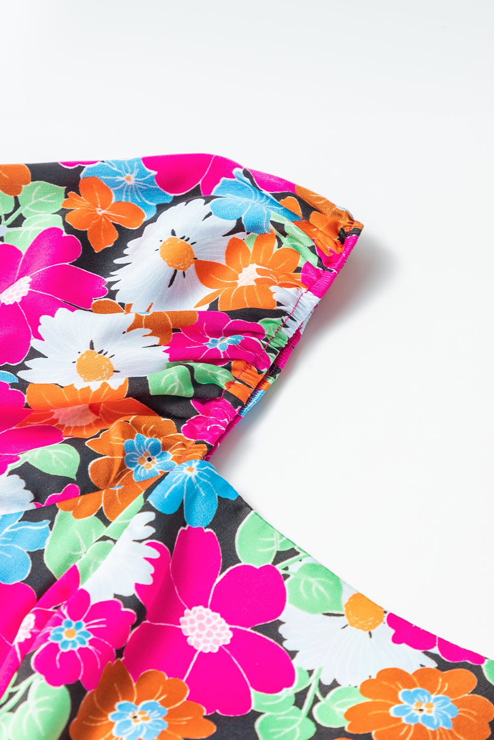 Rose floral print quadratischer ausschnitt kurzes kleid mit puffärmeln