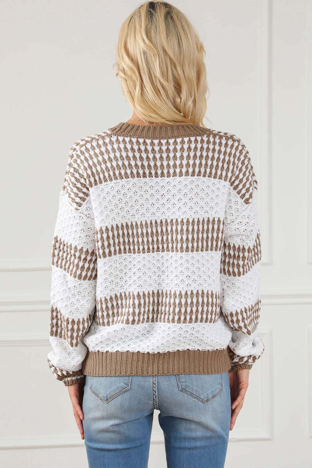 Multicolour vertikale streifen zwei töne drop shoulder pullover