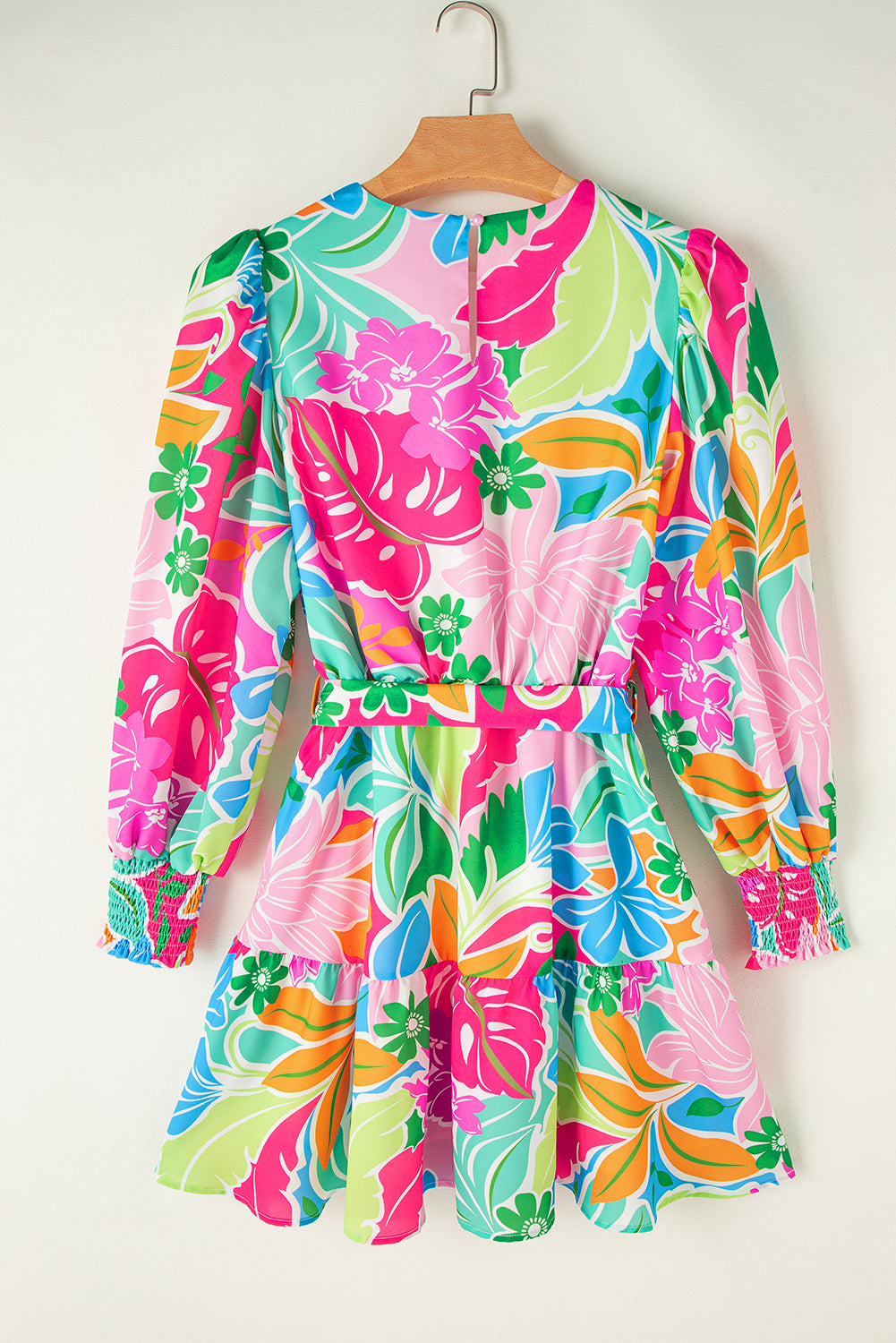 Grünes mehrfarbiges botanisches Bubble Sleeve Minikleid