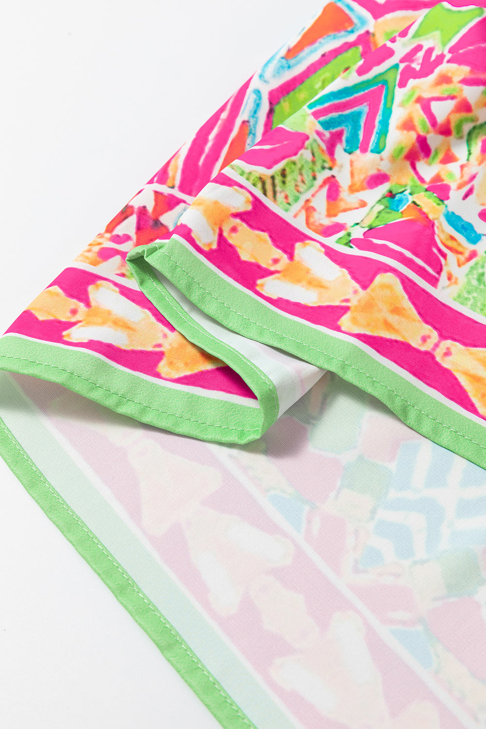 Orange geometrischer druck glockenärmel o-ausschnitt babydoll-bluse