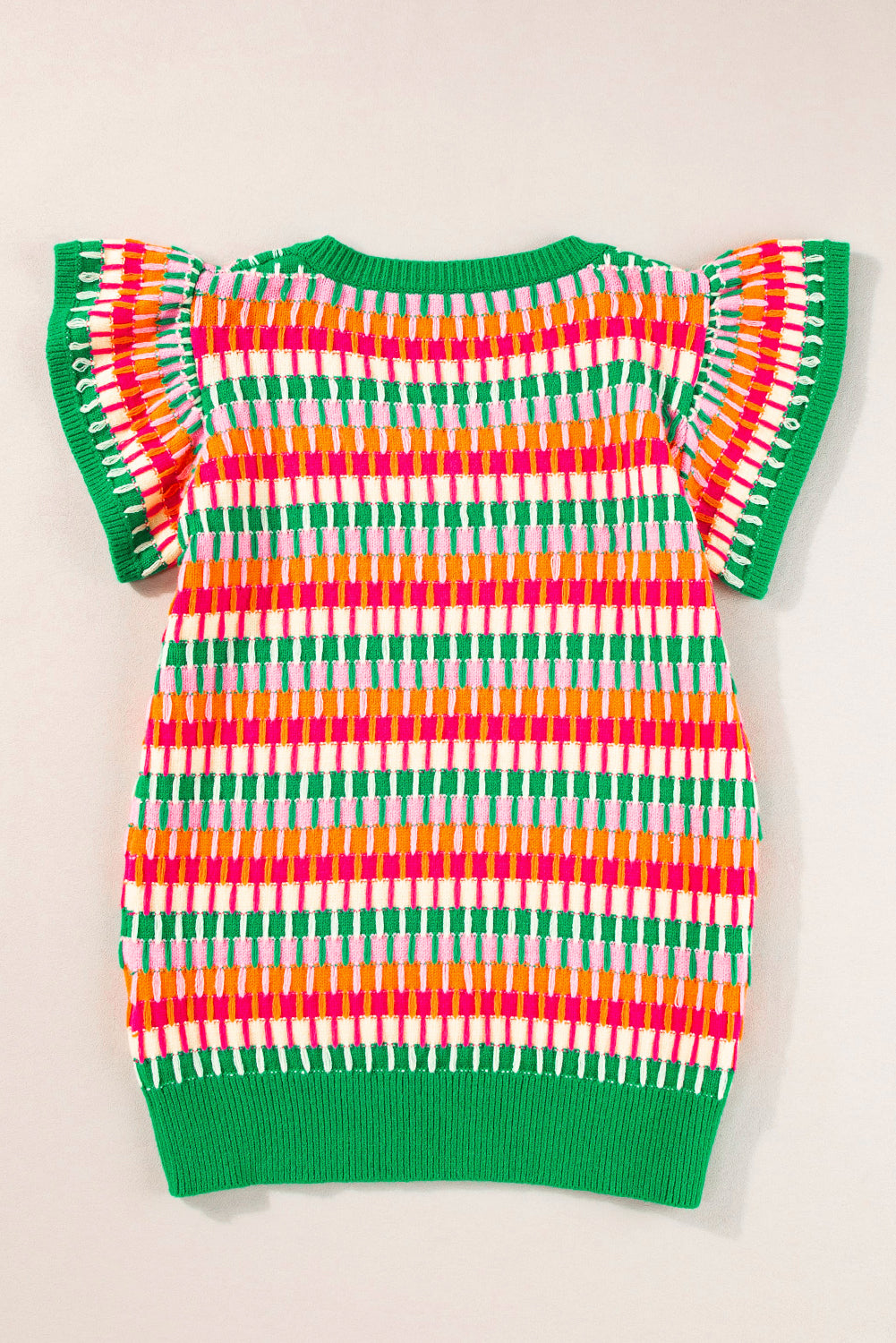 Grünes multi flatterärmel-strickpullover-top