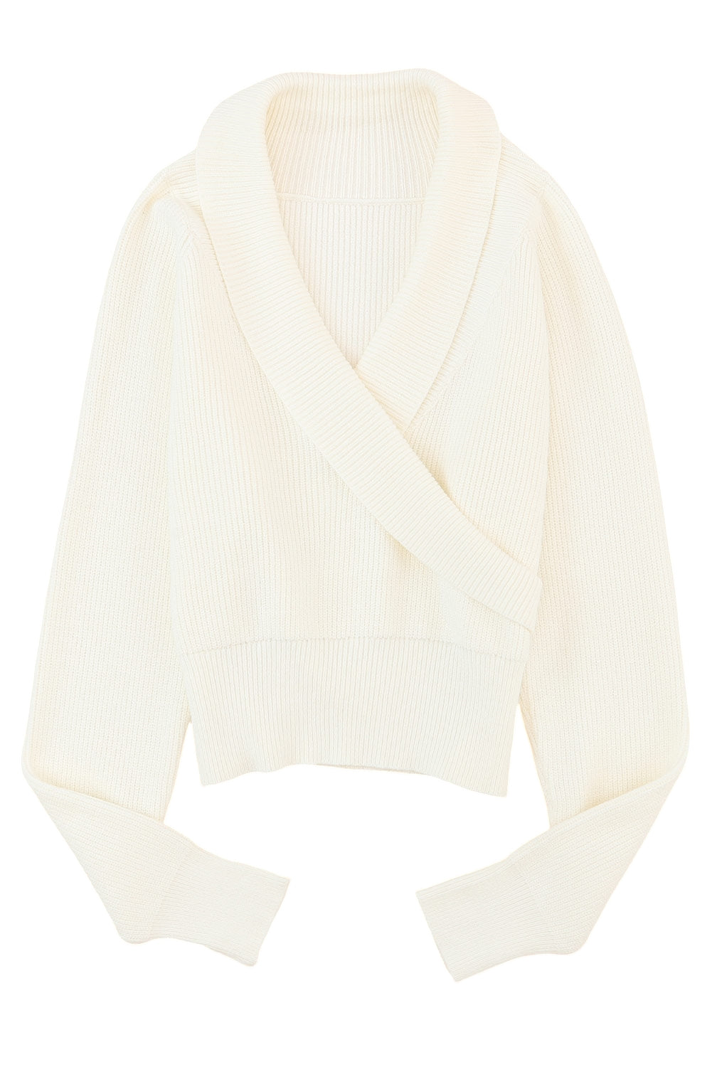 Beige gerippter pullover mit langen ärmeln und überwürfen
