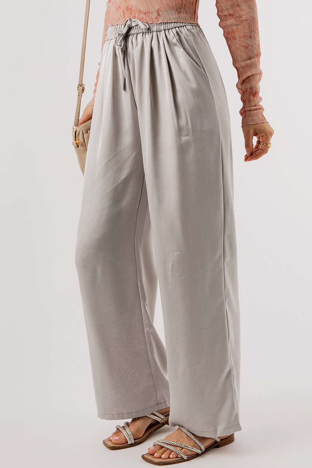 Jet stream solid plissee-hose mit hoher taille und weitem bein