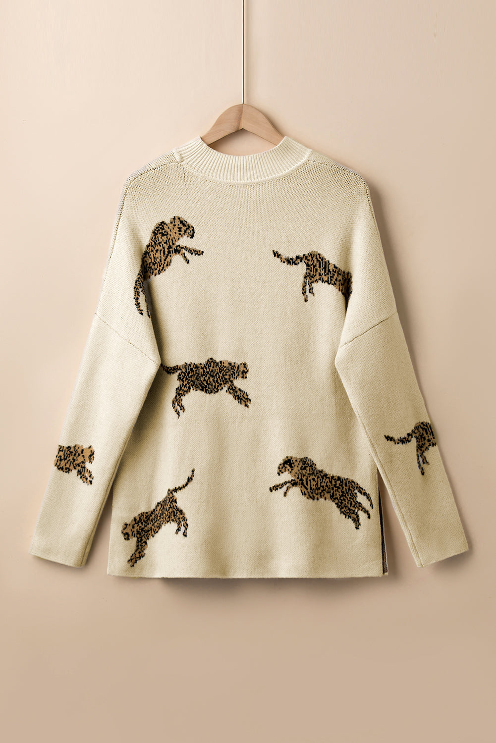 Pergament lebendiger geparden-print pullover mit hohem ausschnitt und geteiltem saum