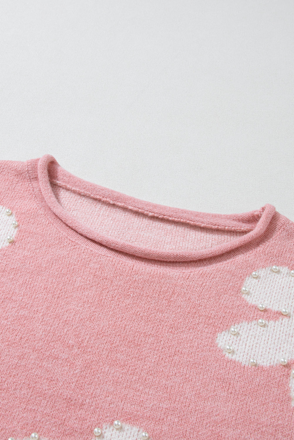 Mehrfarbiger, perlenbesetzter, floraler drop-shoulder-pullover