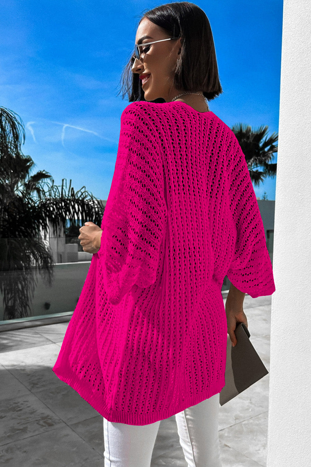 Rose ausgehöhlte armbinde ärmel stricken strickjacke