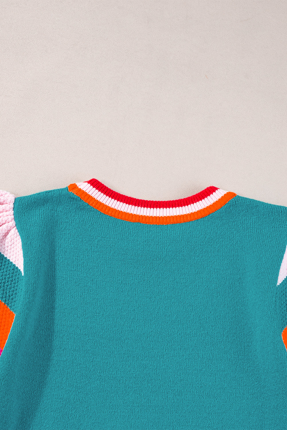 Türkis kontrast flatterärmel gestrickt pullover t shirt
