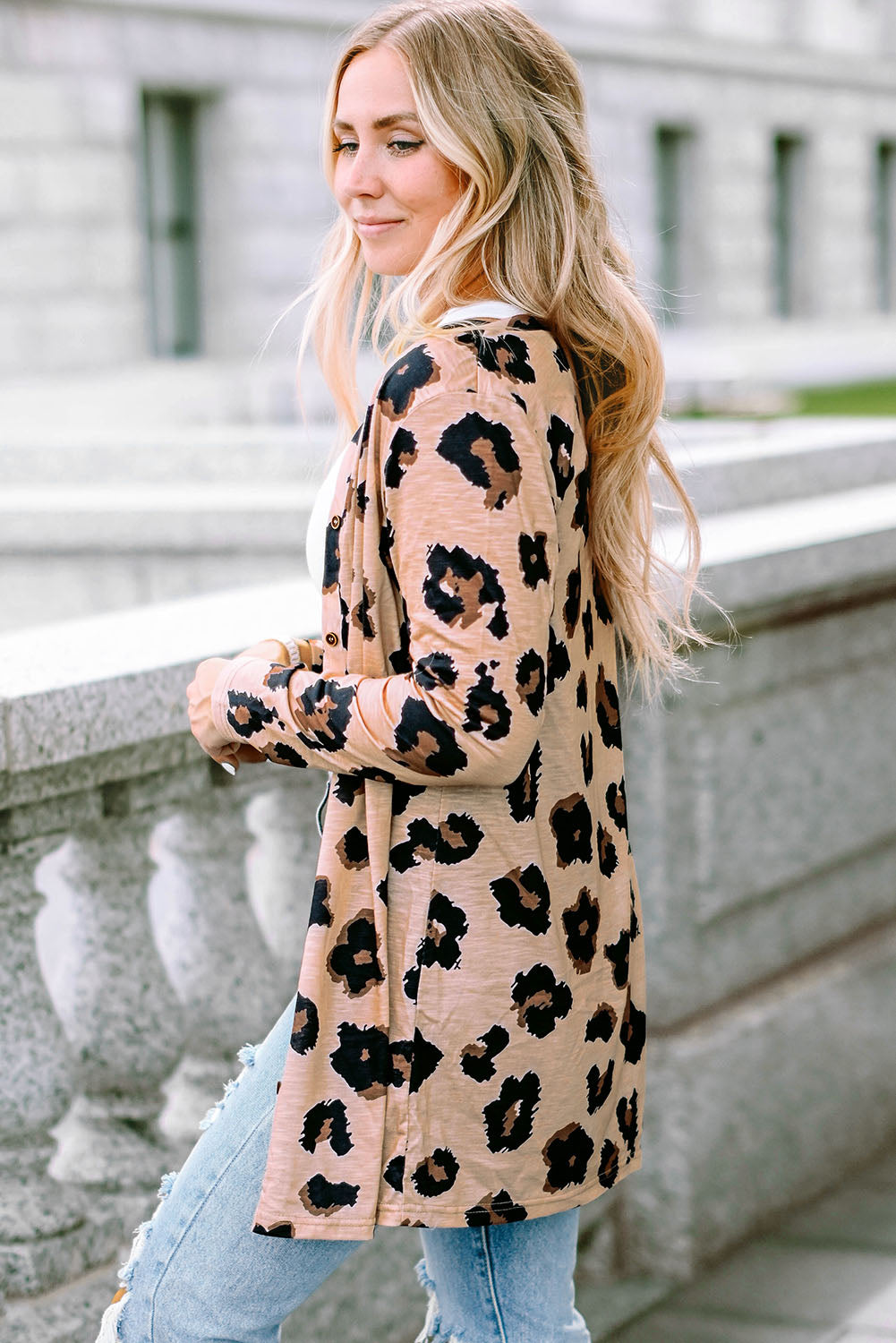 Leopardenmuster cardigan mit offener vorderseite