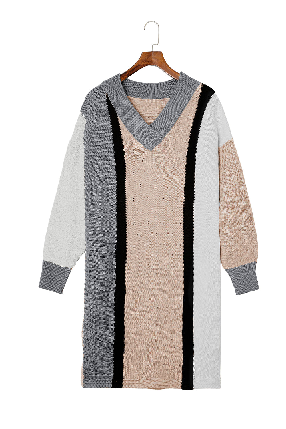 Aprikose gemischte boucl farbe block plus größe pullover kleid
