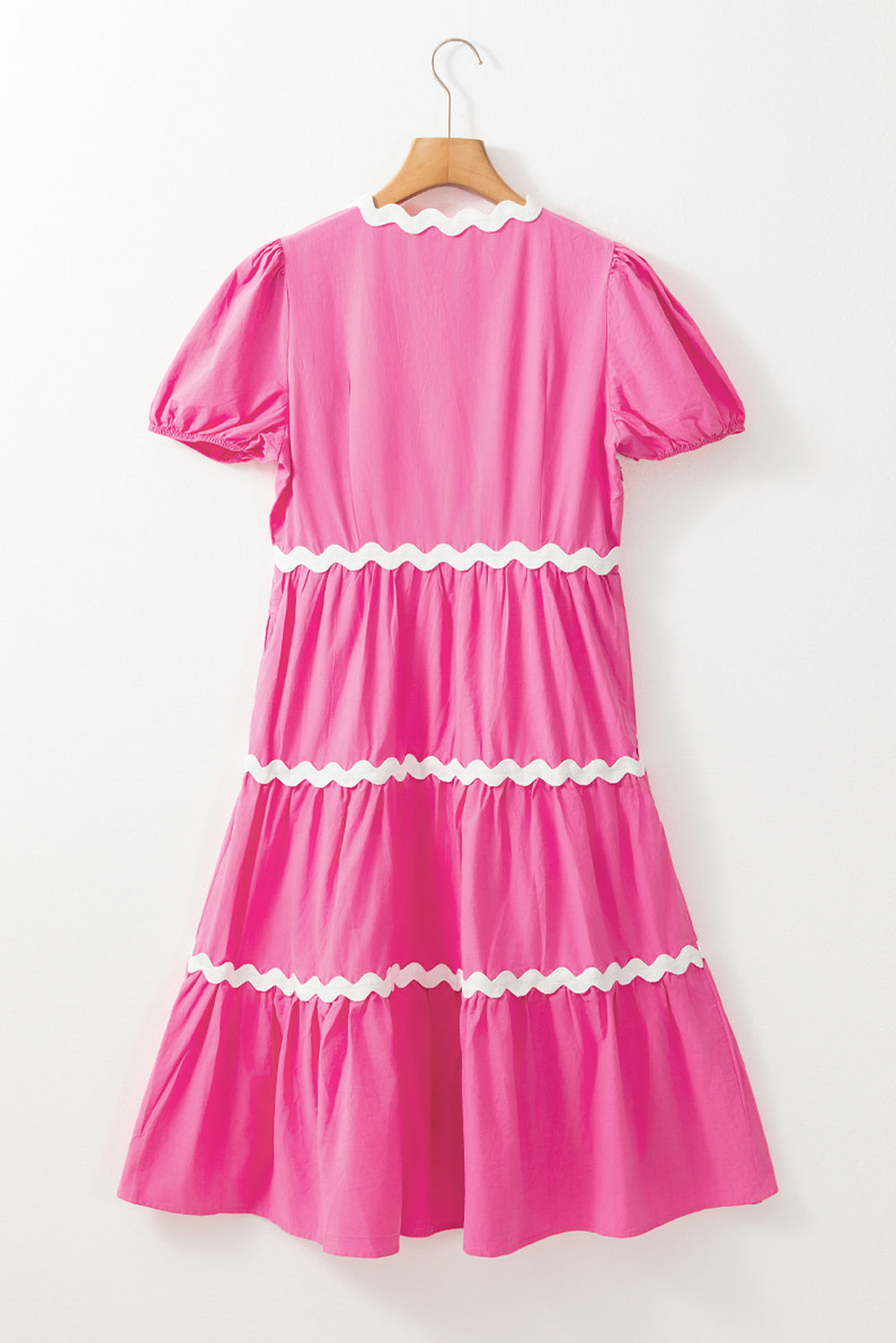 Bonbon-Ric-Rac-Besatz kurzes Midikleid mit fließenden Puffärmeln